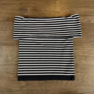 Guess Striped Off The Shoulder Top Black White XS/S
